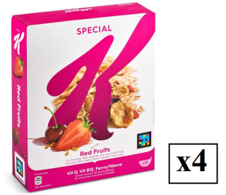 4 Paquetes de Cereales de arroz y trigo integral con frutas rojas Special K Kellogg's 300 g. por 9.21€
