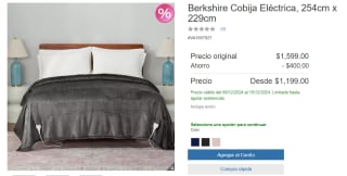 Berkshire Cobija Eléctrica 254x229cm por $1,199 | Descuento Costco