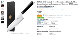 MITSUMOTO SAKARI 17 cm Professioneel Santoku Mes voor €78,77 bij Amazon