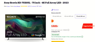 Sony Bravia KD-75X85L voor €1321 bij Bol.com