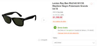Lentes Ray Ban Rb2140 901/58 Wayfarer por $1,399 en Linio