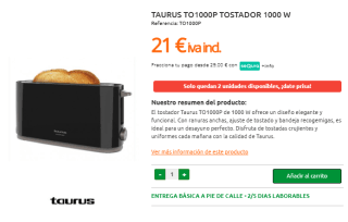 Tostadora Taurus My Toast Nero 1000 W por 21€