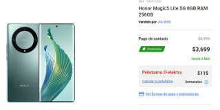 Descuento Elektra: Honor Magic5 Lite 5G 256GB por $3,145 con PayPal