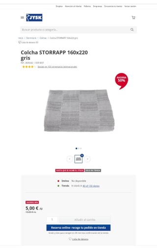 Colcha STORRAPP 160x220 gris por 5€.