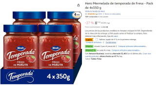 3 Packs de 4 uniades de 350 grs de Hero Mermelada de temporada de Fresa por 15.98€