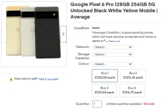 Obtain a Google Pixel 6 Pro 128GB from eBay for £175.10