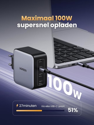 UGREEN Nexode GaN 100W Quad USB Charger voor €39,19 bij Amazon