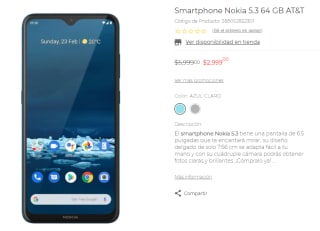 Nokia 5.3 64 GB AT&T a $2,999 en Suburbia