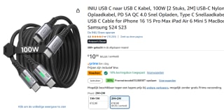 INIU USB C naar USB C Kabel, 100W [2 Stuks, 2M] voor €7,69 bij Amazon
