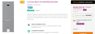 Frigorifico Combi BEKO RCNE560E40ZXBN por 578€