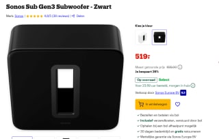 Sonos Sub (Gen 3) Zwart - Subwoofer voor €519 bij Bol
