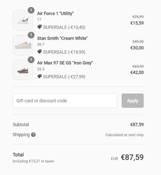 Sneakerbaas laatste maten sale met 40% extra korting op de sale tot 56%