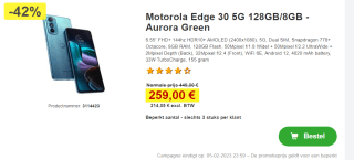 Motorola Edge 30 128GB Blauw voor €259 bij Proshop