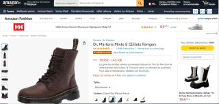 Bottines Dr. Martens Mixte 8 Œillets Rangers à 76,95€