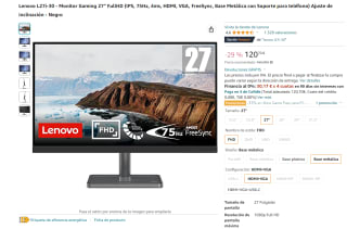 Monitor Gaming 27" FullHD marca Lenovo L27i-30 por 120,780€