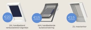 Tot €50 cashback bij aankoop van VELUX handbediende raamdecoratie en buitenwering