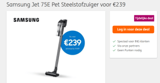 Samsung Jet 75E Pet Steelstofzuiger voor €239 via de ING