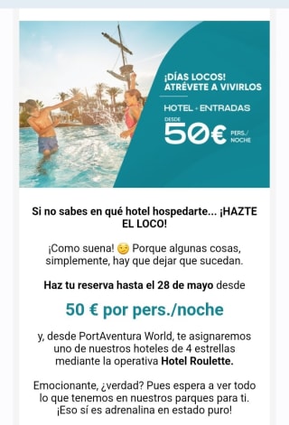 PortAventura Hotel + Entradas por 50€ por persona.