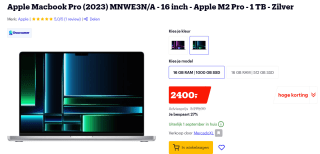 Apple MacBook Pro (2023) 16.2" - M2 Pro - 16 GB - 1 TB - Zilver voor €2400 bij Bol.com