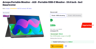 Draagbare Monitor, ARZOPA 15.6 Inch 1080 FHD 15.6 inch - Incl Smartcover voor €159 bij Bol.com