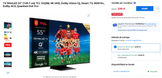 TV MiniLED 55'' TCL 55Q9B por 599€ y la 65 pulgadas por 769€