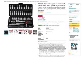 46 Piezas Cr-V SOSINYA llaves de vaso 72 dientes Llave Carraca 1/4" Maletin por 15,29€