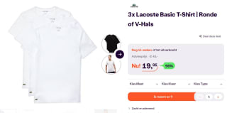 3x Lacoste Basic T-Shirt | Ronde of V-Hals voor €19,95 bij Ibood