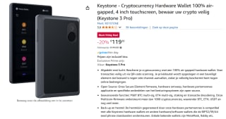 Keystone - Cryptocurrency Hardware Wallet 100% air-gapped, 4 inch touchscreen voor €119,20 bij Amazon