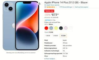 Apple iPhone 14 Plus - 512GB Blue voor €873 bij Amazon