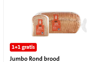 Jumbo Rond brood Wit, bruin of fijn volkoren 1+1gratis