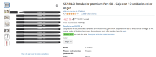 STABILO Rotulador premium Pen 68 - Caja con 10 unidades color negro por 3,73€