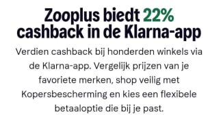 22% Cashback op je bestelling bij Zooplus via Klarna