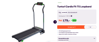 Tunturi Cardio Fit T5 Loopband Inklapbaar voor €179 bij Ibood