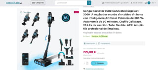 Aspirador Escoba sin Cable Cecotec Conga Rockstar 9500 Connected Ergowet 3000 IA por 199€