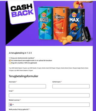 100% cashback op Lays Max, Doritos, Bugles snackbox