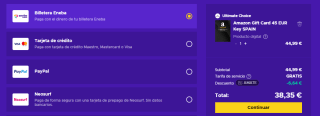 Tarjeta Amazon España 45€ por solo 38,35€