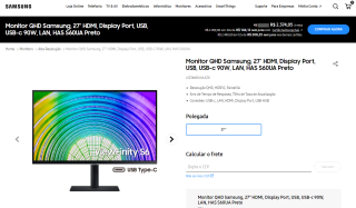 Monitor da Samsung QHD de 27 polegadas - R$ 2.374,05