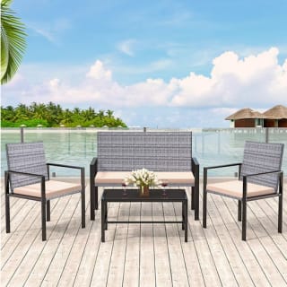 Muebles de Jardín de Ratán 4 Piezas Conjunto Mesa y Sillas Jardin, Incluye 2 Sillones 1 Sofá de Dos Lugares y 1 Mesa por 107,99€