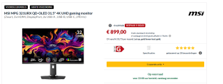 MSI MPG 321URX QD-OLED - 31.5 inch - 3840 x 2160 (Ultra HD 4K) voor €899 bij Alternate