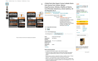 2 Unidades Crema L'Oréal Paris Men Expert cuidado Diario Anti-Granos Pure Carbon 50ml por 6,80€