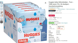 Huggies billendoekjes Pure 18 x 56 doekjes voor €15,99
