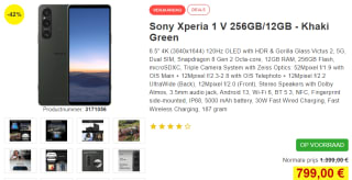 Sony Xperia 1 V, 12GB intern, 256GB opslag Groen voor €799 bij Proshop