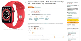 Apple Watch Serie 6 GPS, 44mm Rojo por $3,163 en Amazon