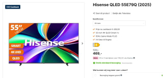 Hisense 55 Inch UHD QLED TV voor €439 na cashback bij Expert