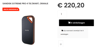 SanDisk Extreme Pro Portable SSD - Externe SSD - 4 TB voor €220,20 bij Caps