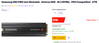 Samsung 980 PRO Heatsink SSD PCIe 4.0 NVMe M.2 - 2TB voor €179 bij Bol.com