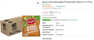 Duyvis Borrelnootjes Provencale, Doos 8 x 275 g voor €13,30 bij Amazon.nl