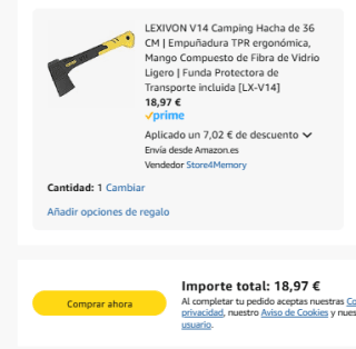 Lexivon V14 Camping Hacha de 36cm por 18,97€