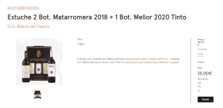 Estuche 2 Bot. Matarromera 2018 + 1 Bot. Melior 2020 Tinto por 18€