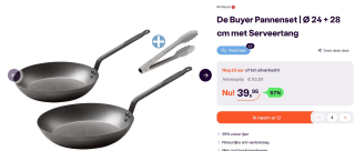 De Buyer Mineral B Element Koekenpan, 24+28cm met Serveertang voor €39,95 bij Ibood